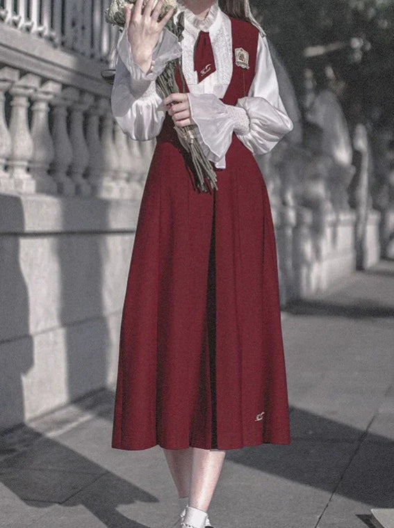 College Spitze Rot Retro Rot Abzeichen Chiffon Elegantes Hemd Krawatte Emblem Sommerkleid