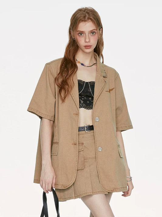 Style Khaki Jacket Denim Waistland