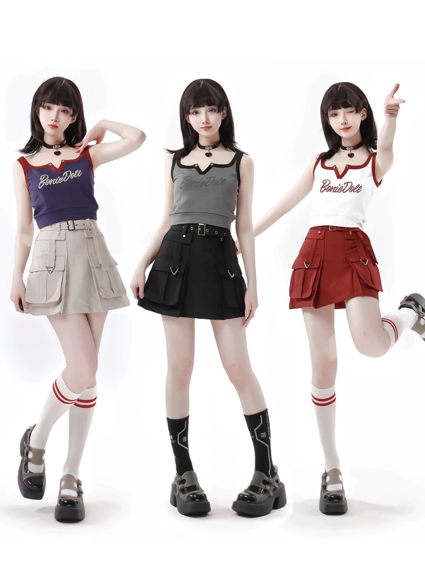 キャミソール＋キーネックスカート カラーアメリカンガールカーゴスリー