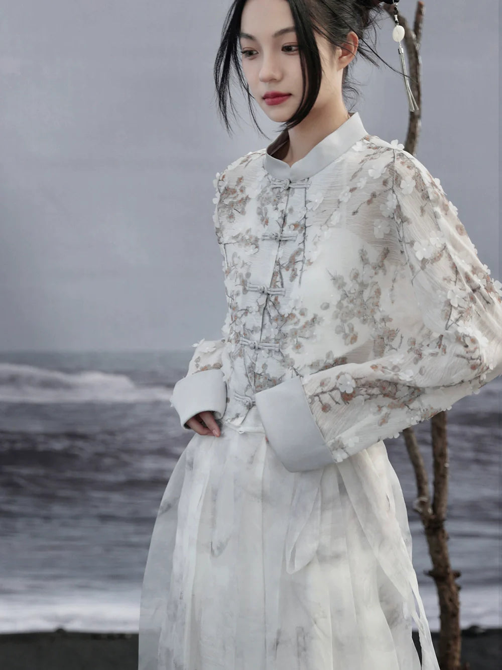 ジャカードプリントジャケット ショート ライト ルーズ チャイナ