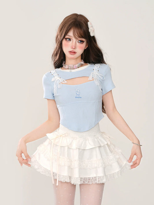 Spitzentop Blau Slim Open