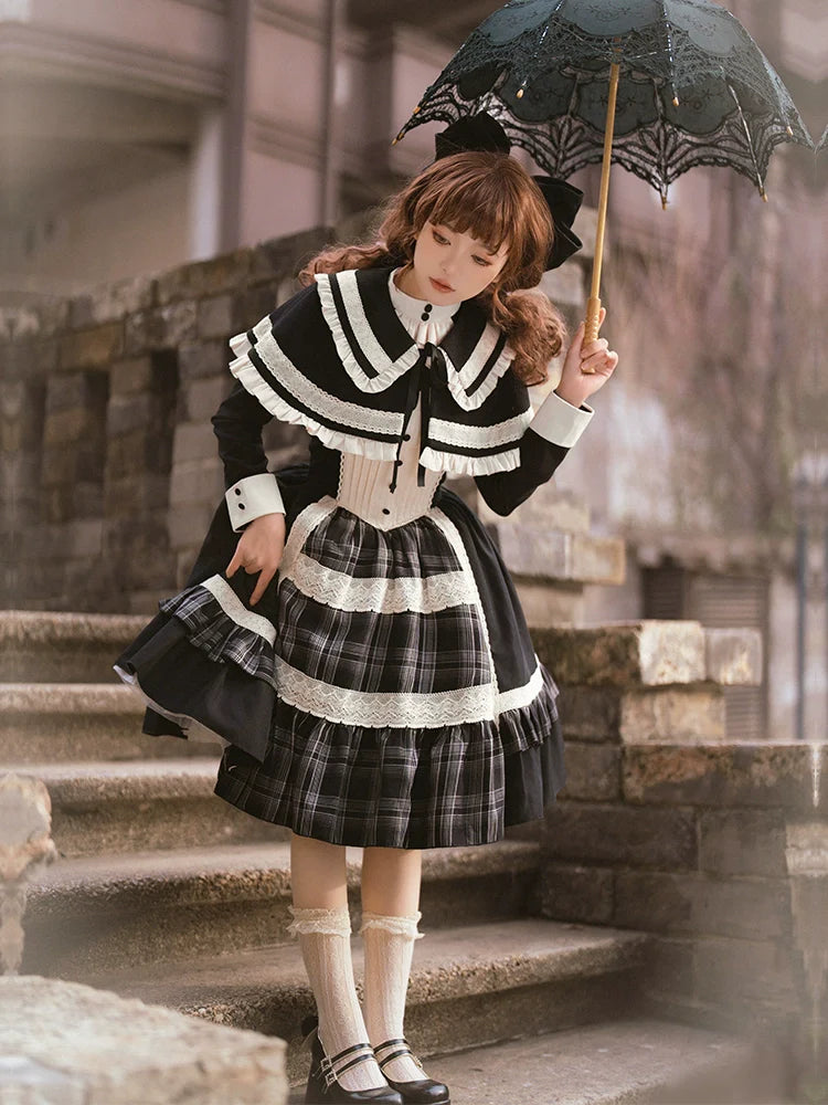 Night Check Elegant White Short + Dress Cape
