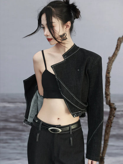 Taillenoberteil, kurz, kontrastierend, locker, Fransen, hohe Farbe