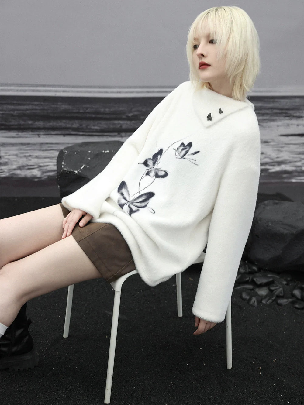 Pure Mink Mode Butterfly Top White