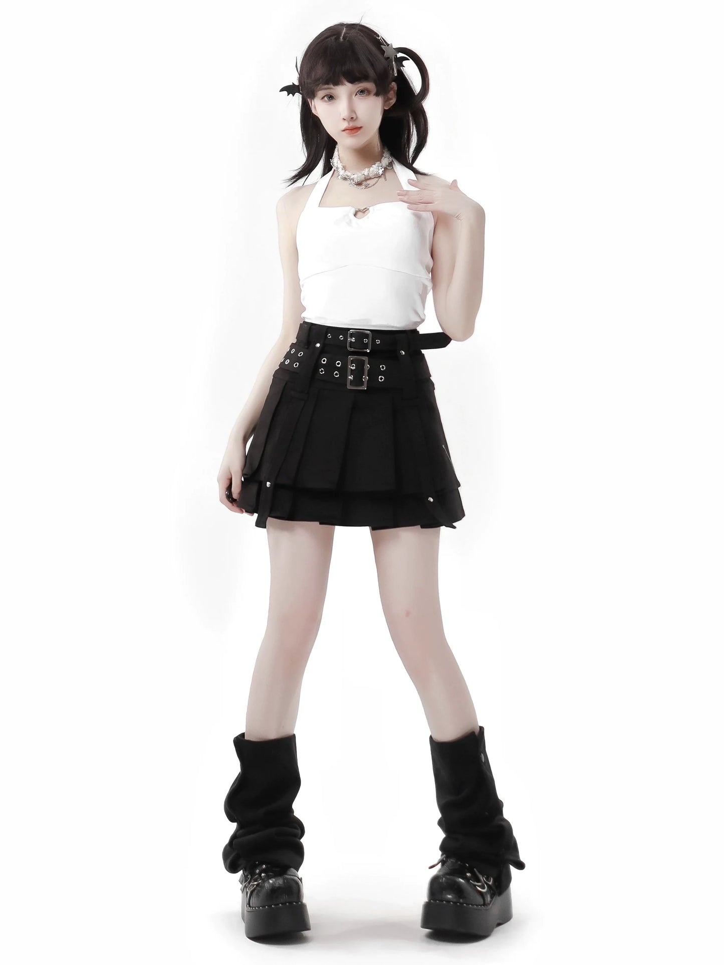 トップス ダーク スプリング ニット キャミソール プリント Vネック ホルターネック ボウ サマー