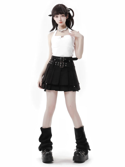 トップス ダーク スプリング ニット キャミソール プリント Vネック ホルターネック ボウ サマー