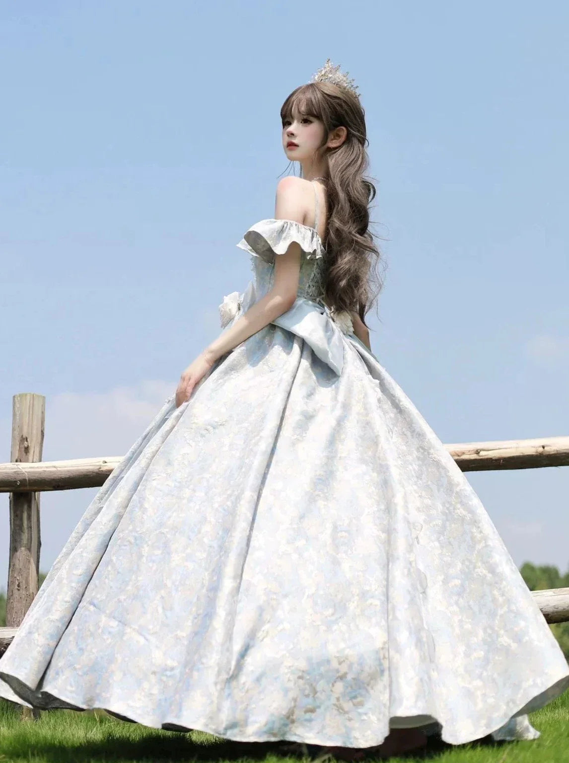Blue Length Wedding Flower Dress Floor Lolita