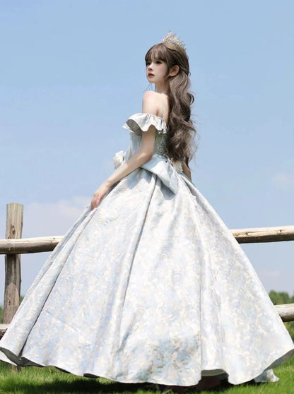 Blue Length Wedding Flower Dress Floor Lolita