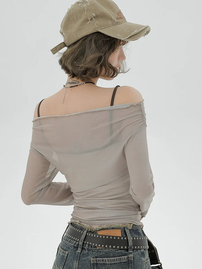 Sheer Inner Camisole Off-the-shoulder Mesh American + T long
