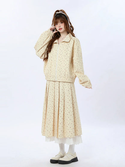 Zip Plissee Spitzenjacke Klein Kurz/Lang + Rollalrock