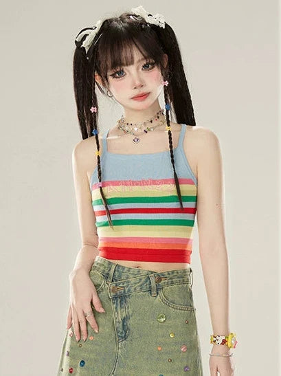キャミソール コントラストカラー レインボーストライプ