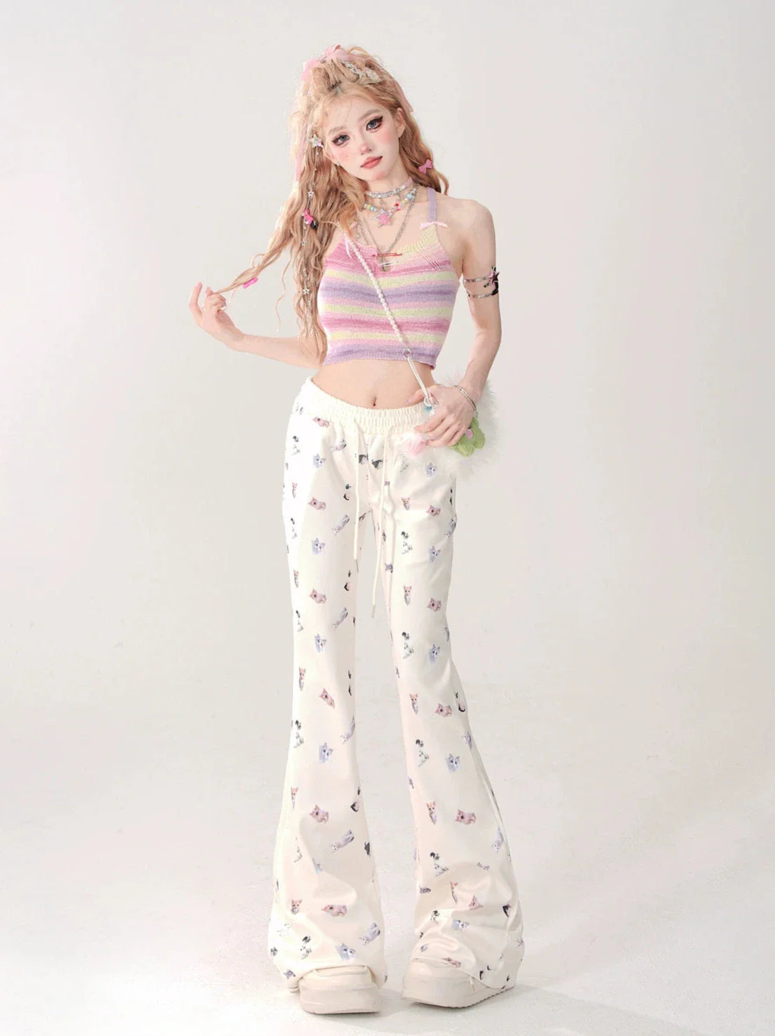 Pants Casual Cat Slim Print