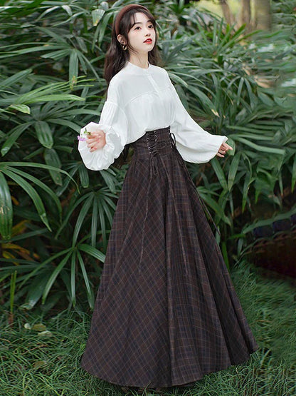 ピュア+スカート ホワイト レースアップ チャックブラウス