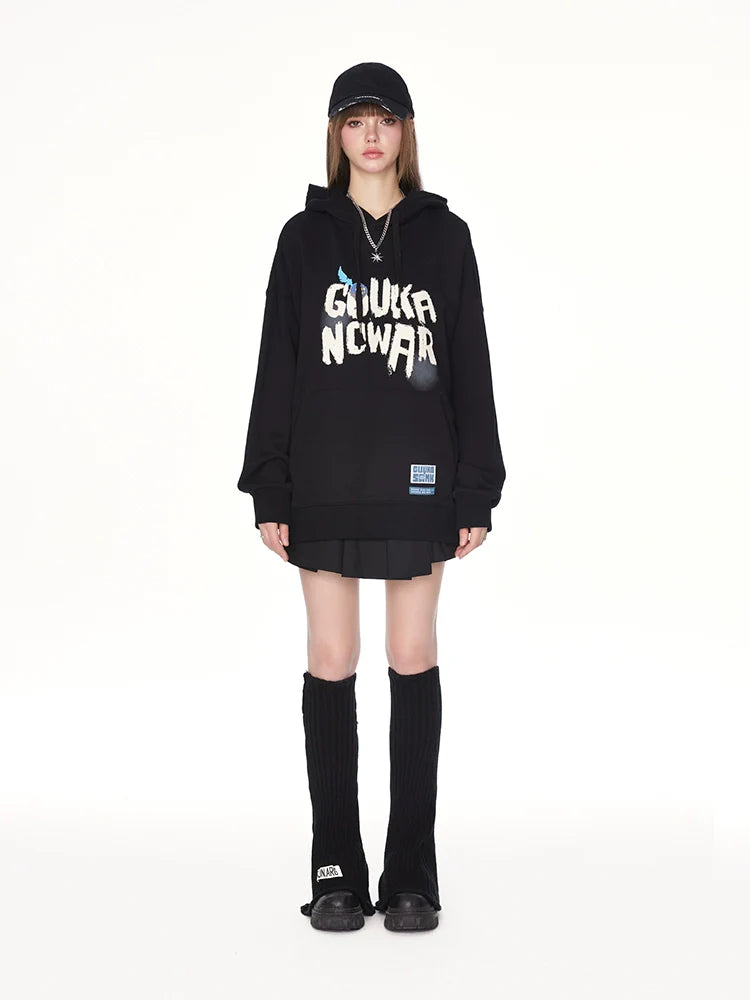 Logo Hooded Overloose Dark Hoodie