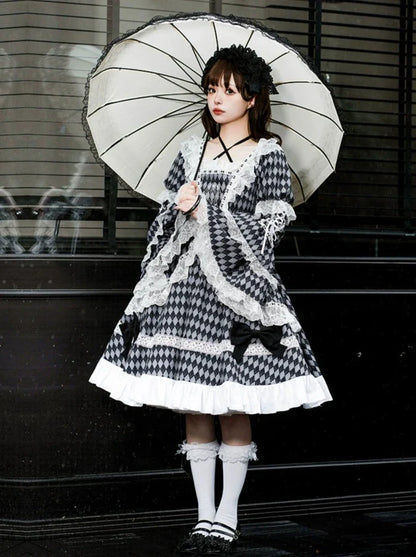 大きなチェックのロリータリボンドレス