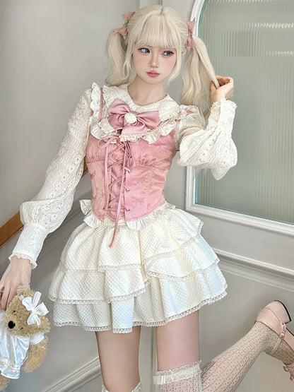 Vest Fleur + Princess Shirt + Pink Cake Skirt Girl