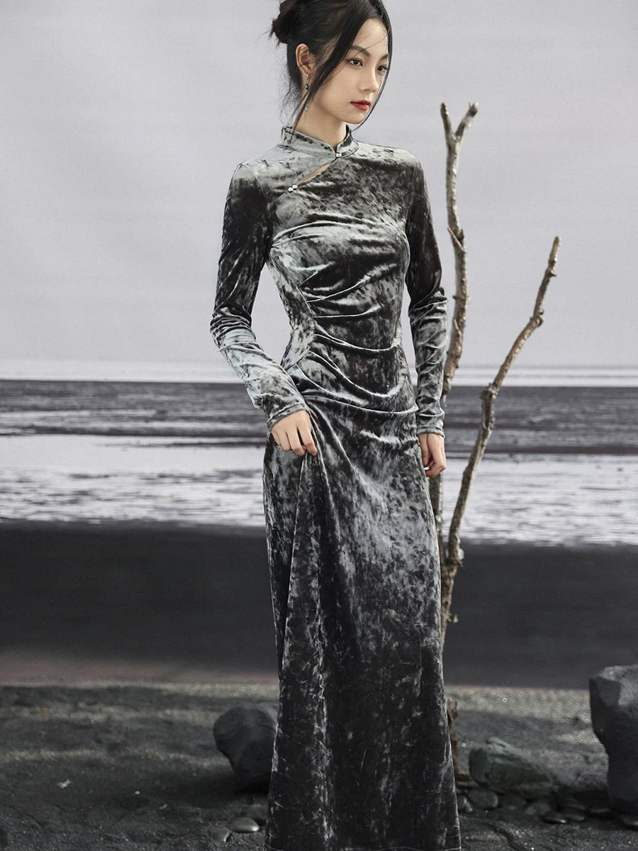Robe Chine Velours Diamant Or