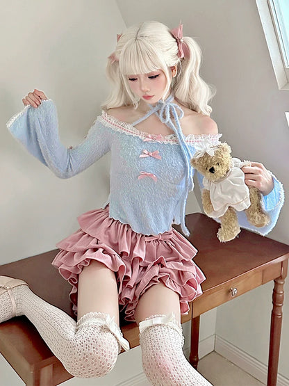 オフショルダーのブルースカートポップ+トップケーキ