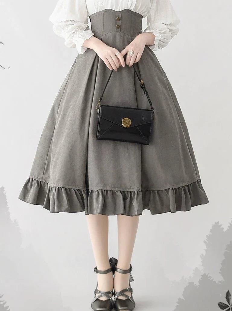 Vest Retro Colored Classical + Long Flared Blouse Skirt