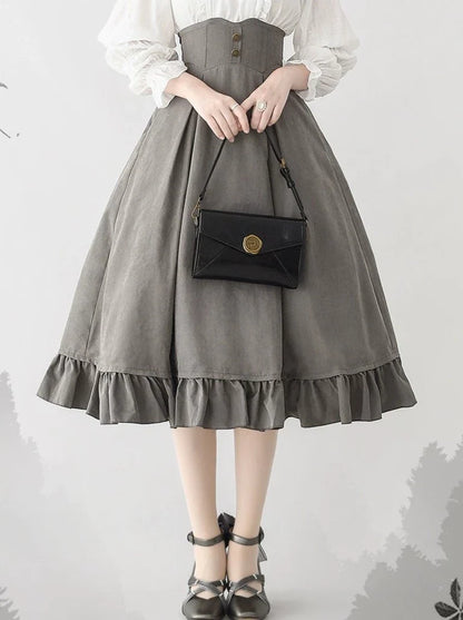 Vest Retro Colored Classical + Long Flared Blouse Skirt