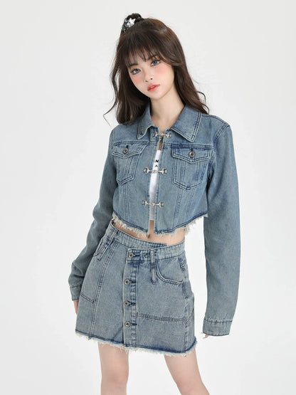 Retro Jacket Skirt Denim + Short American