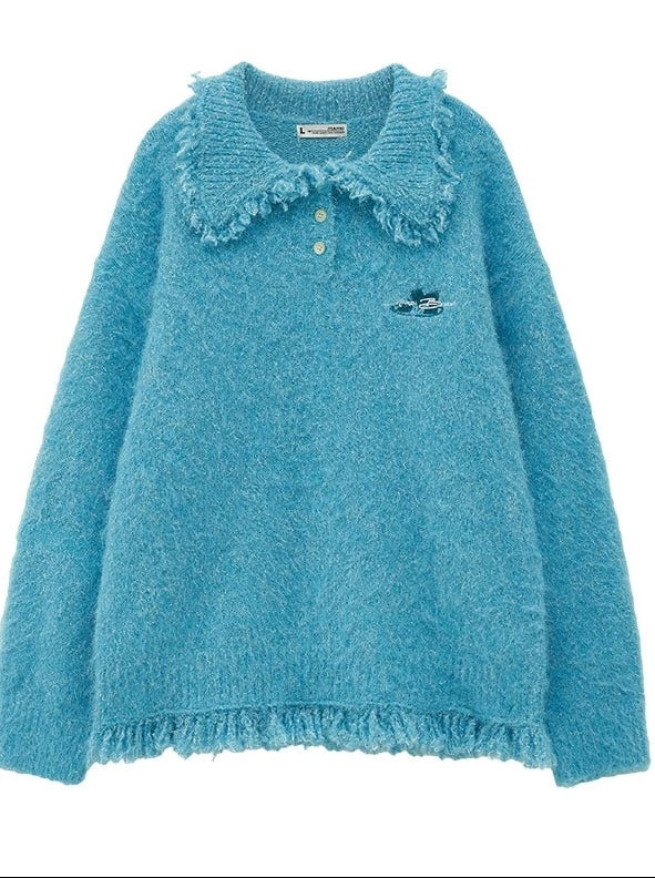 Tassel Line Retro Botan Polo Mixed Tops