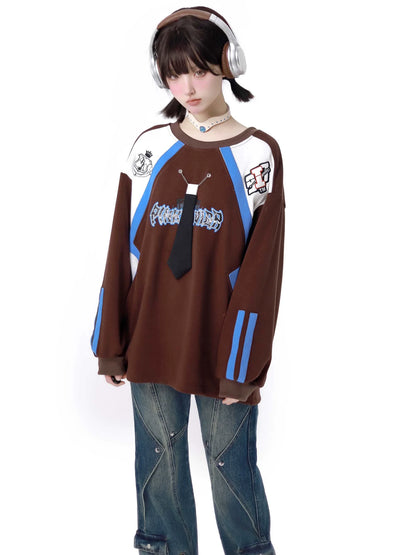 Farbe Sweatshirt American Retro Loose Contrast