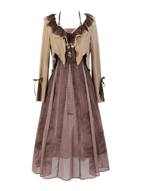 Kleiderstil + kurzes Camisole-Cardigan mit ethnischen Rüschen