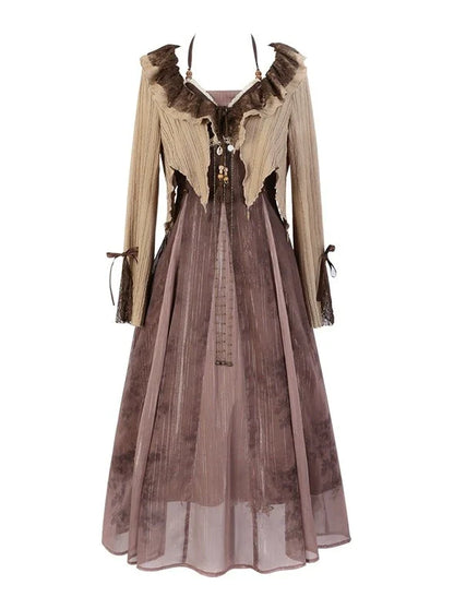 Kleiderstil + kurzes Camisole-Cardigan mit ethnischen Rüschen