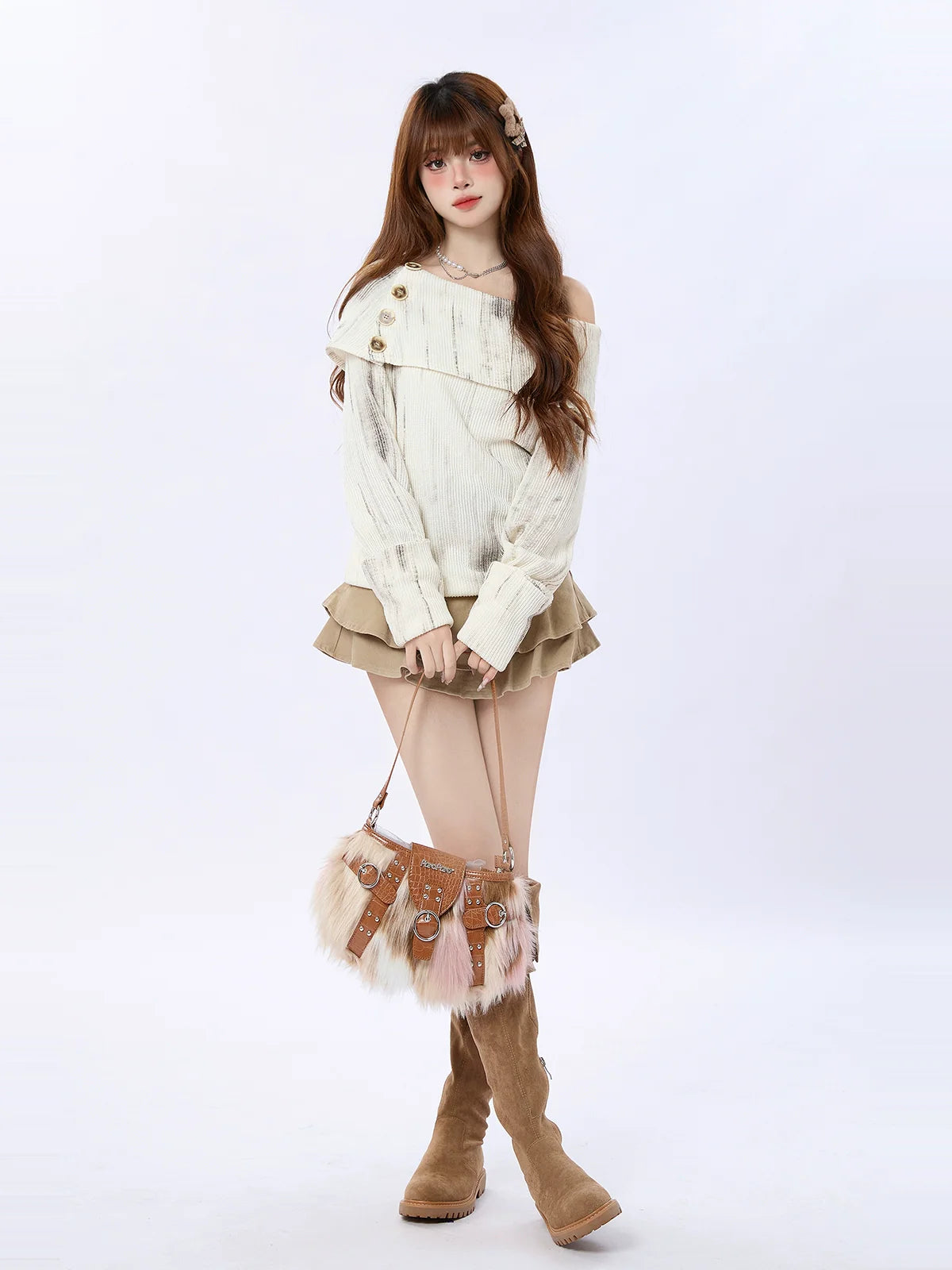 Retro Knit American Flap Off-Shoulder