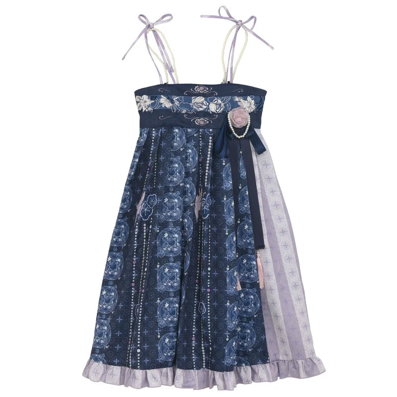 Bell-sleeved Shirt + Shoulder Tulle Bag Skirt Layered Set-up Ribbon Dress Chinese