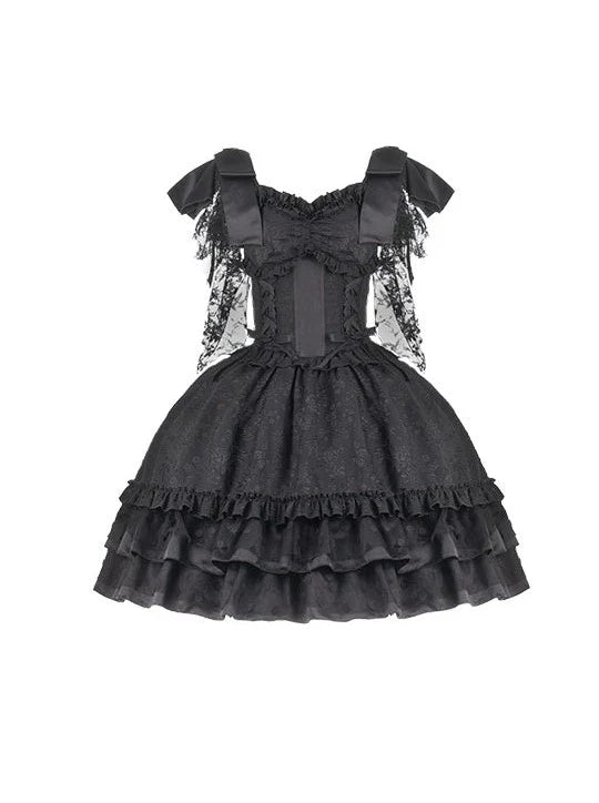 Kleid Ärmel Fischgrät Lolita Fliegende Taille