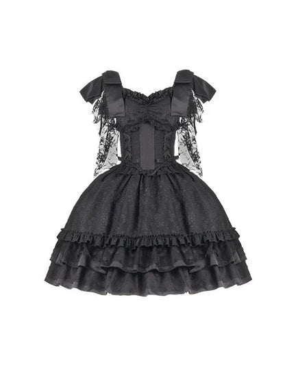 Kleid Ärmel Fischgrät Lolita Fliegende Taille