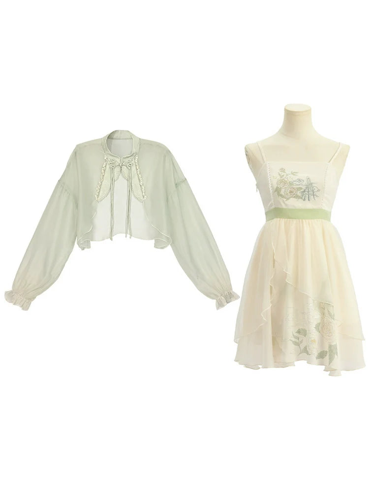 ドレス キャミソール チャイナ シフォン シアー ジャケット 花柄