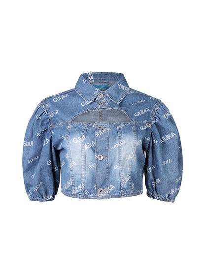 Kurzes Jeans-Poloshirt mit Logo