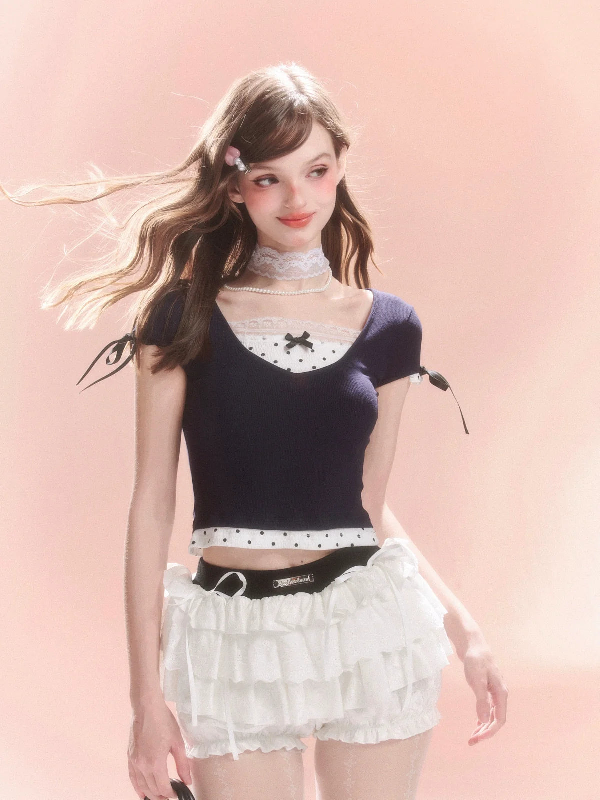 Pants Lace Tiered Flared Skirt