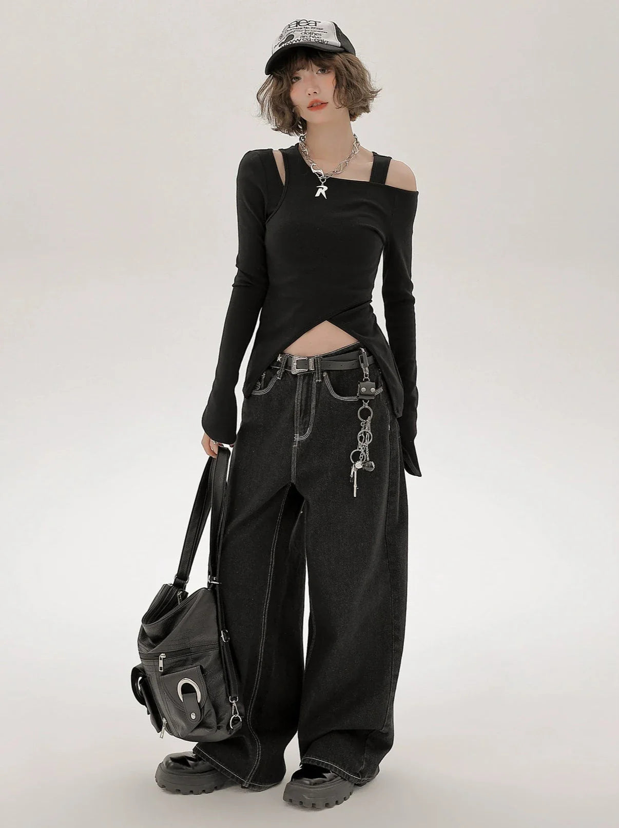 Long Piece Set Asymmetrical Shoulder American T Mode One Two