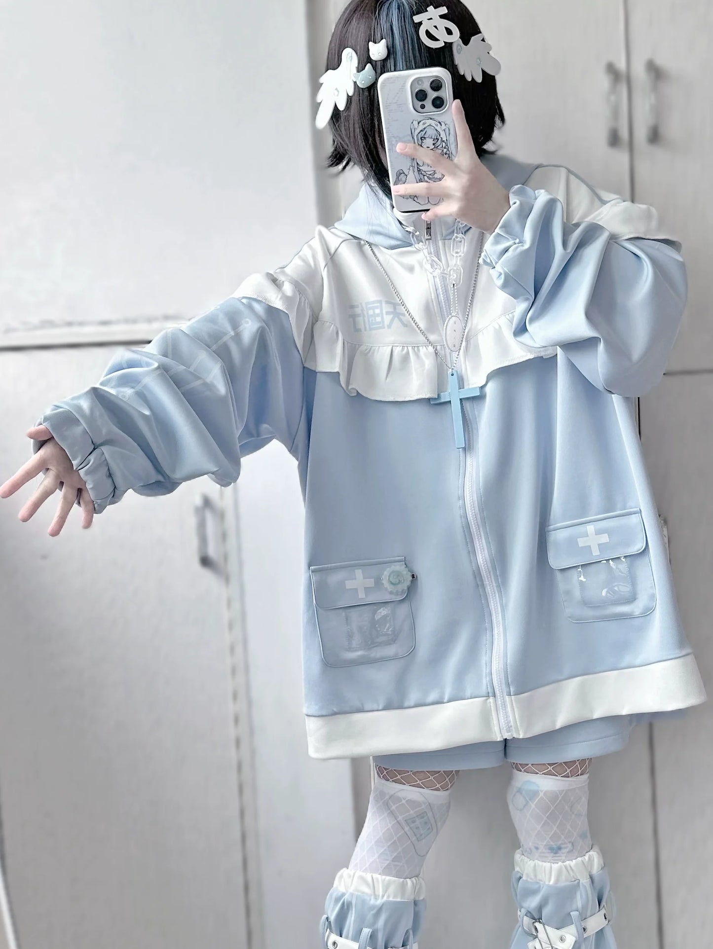 Hoodie Ear Three Piece Aqua Neighborhood Cat Loose Angel Set