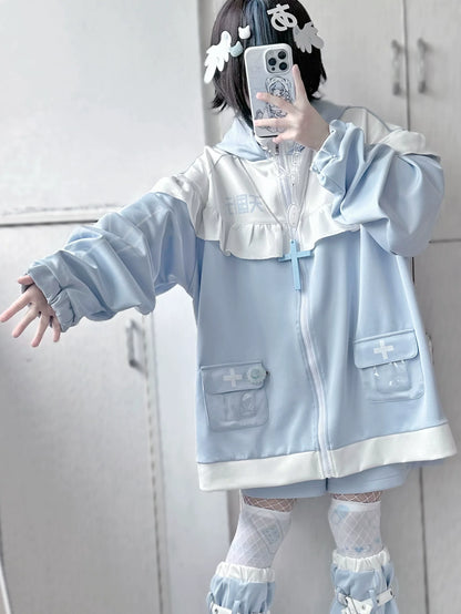 Hoodie Ear Three Piece Aqua Neighborhood Cat Loose Angel Set