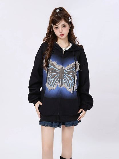 Art Illustration Mode Hoodie Butterfly Over