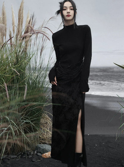 Dress Slit Splicing Retro Botmings Fit Inner Slim