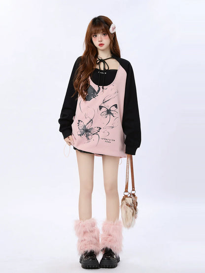 バタフライオーバープリントトップス ルーズ