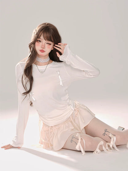 Süßes T-Shirt mit langem Band und Kordelzug