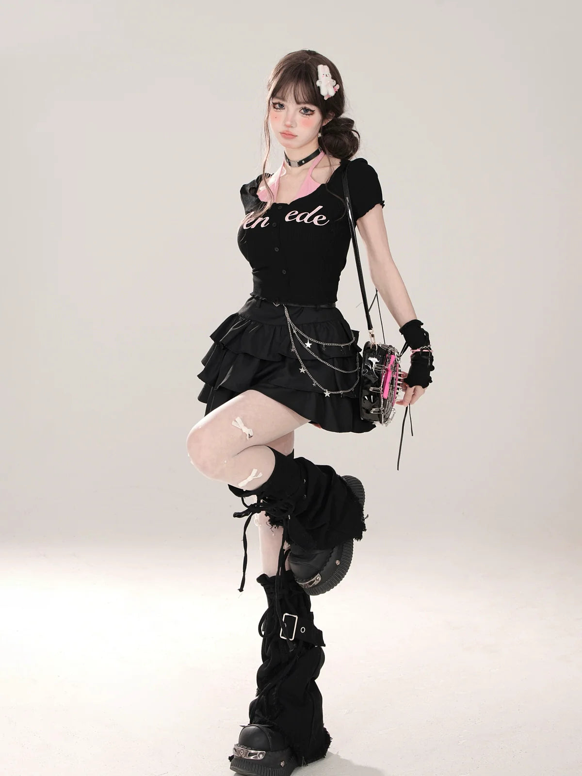 Faux Short Halter Neck U-neck T-shirt and two-piece