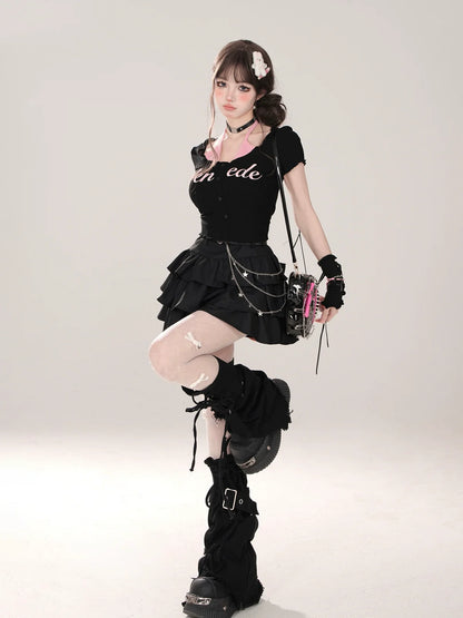 Faux Short Halter Neck U-neck T-shirt and two-piece