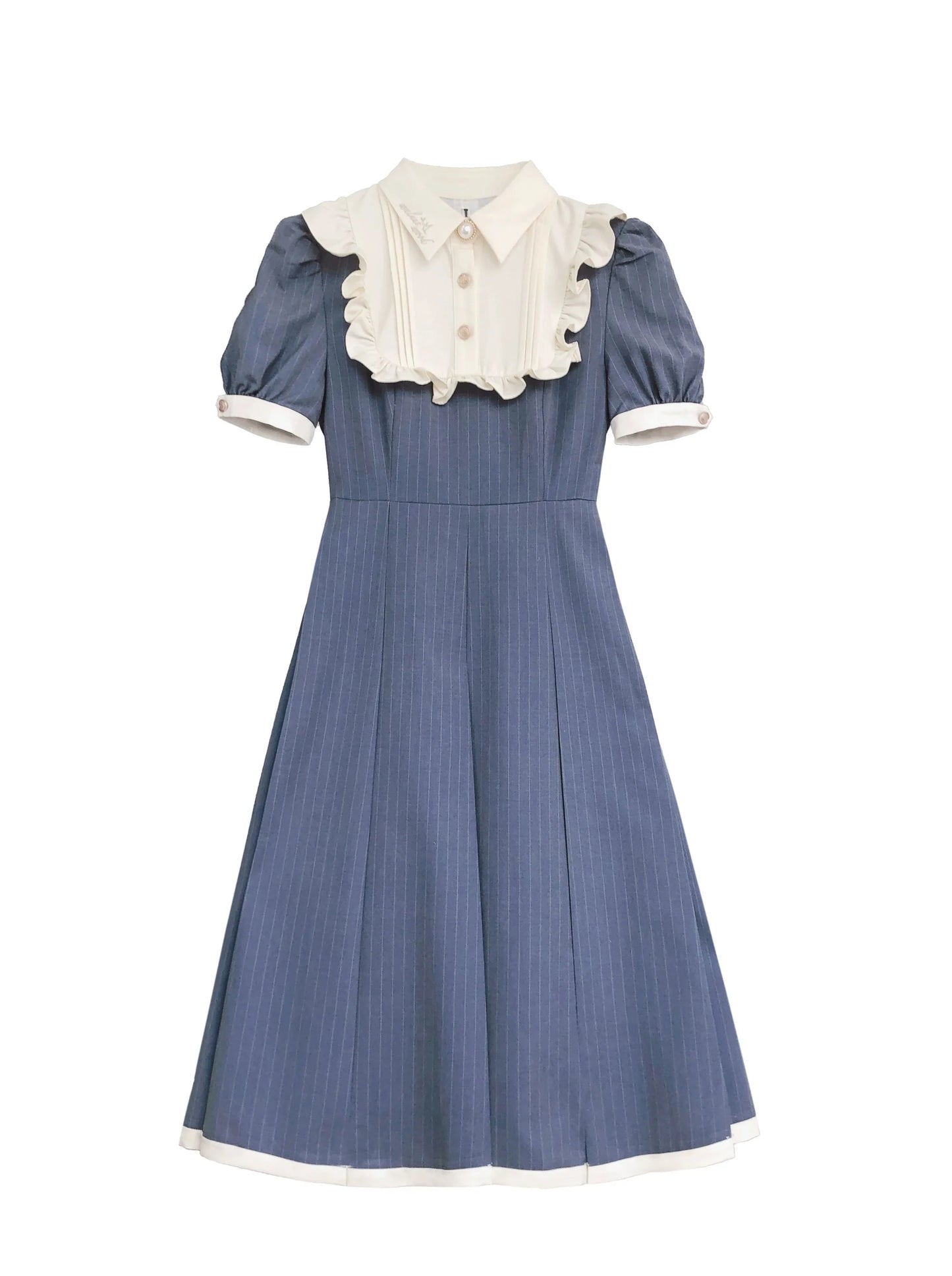 Retro Taillenkragen Sommergürtel Weißes Kleid Rüschen