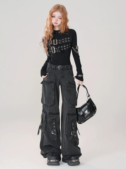 Denim Cargo Dark Pants Cool Black Knight