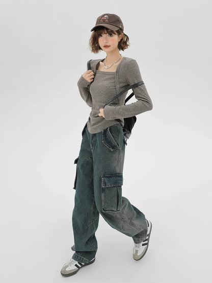 Square Korean Slim Style Long Neck T