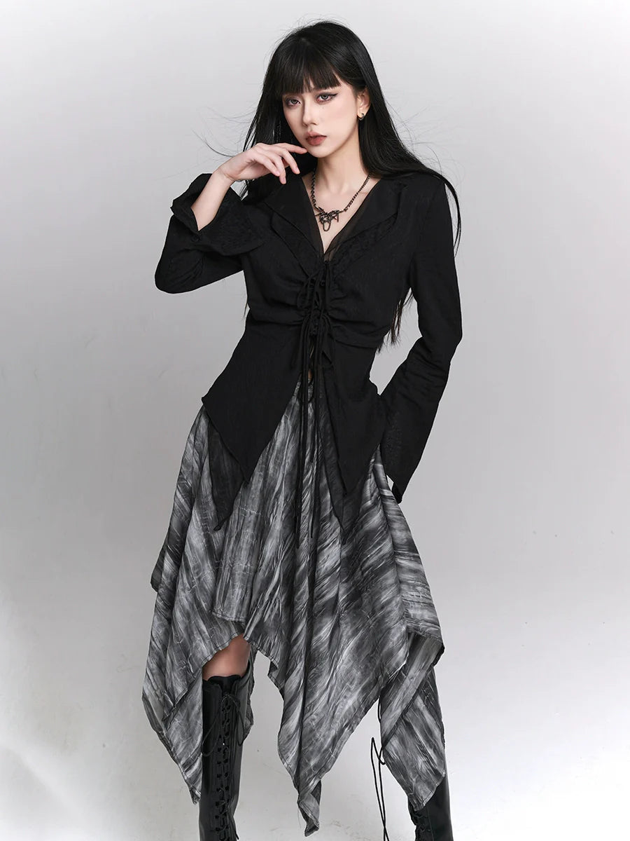 Kleines Schwarzes + Asymmetrisches Mädchen Top Cooler Rock Ghost