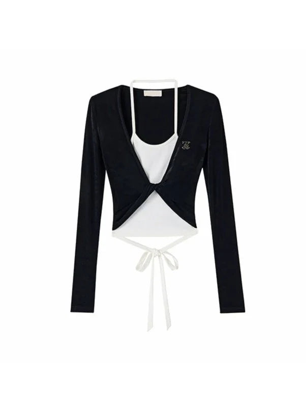 Spleißen Faux Zweiteiler Top Mode Slim